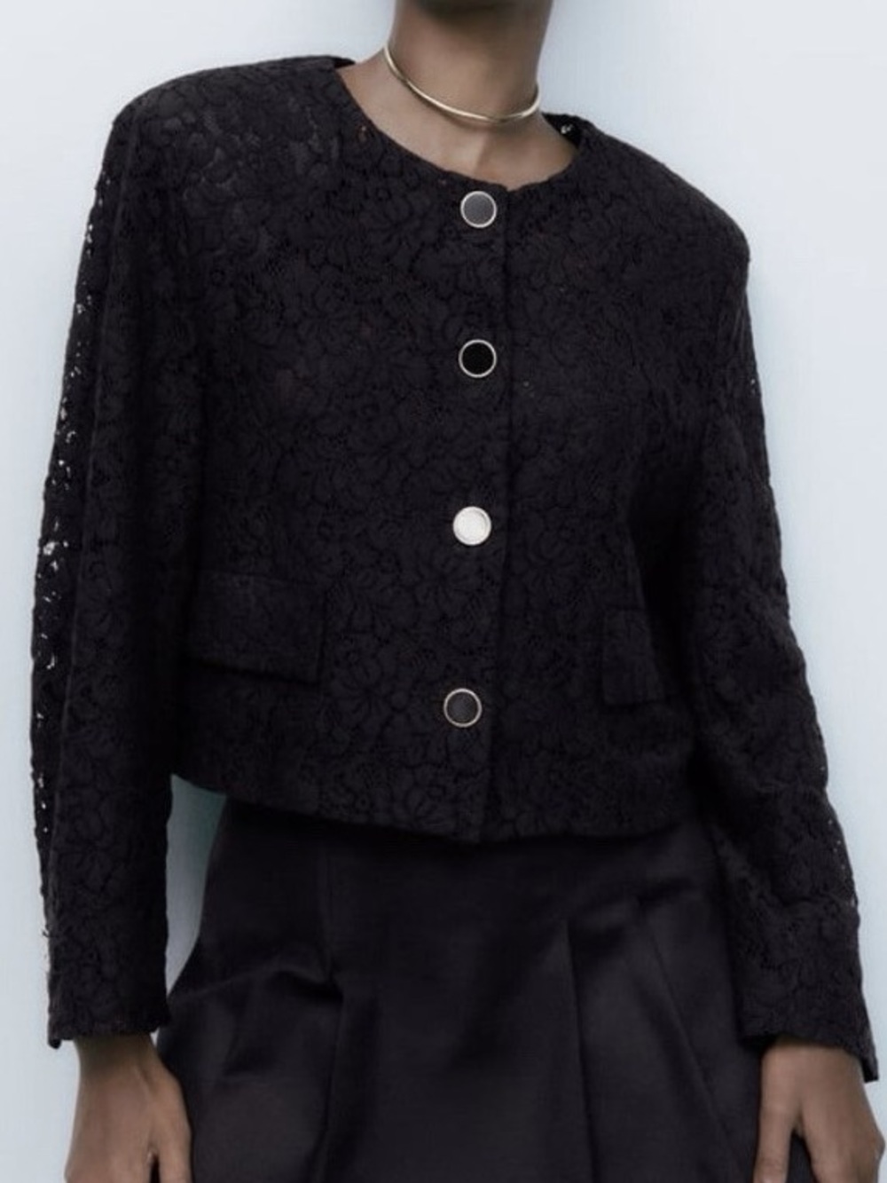 Zara Black Lace Blazer with Buttons